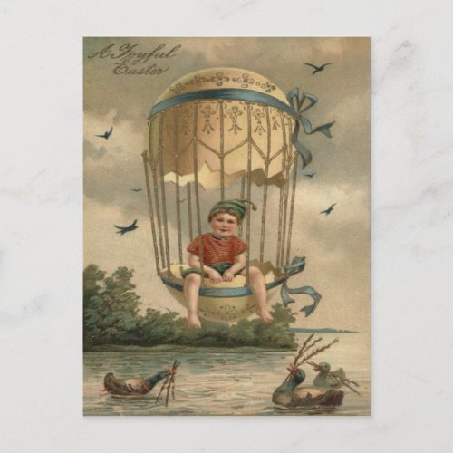Air Balloon Easter Colored Painted Egg Duck Holiday Postcard
