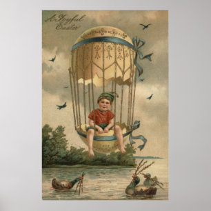 Air Balloon Easter Colored Painted Egg Duck Poster