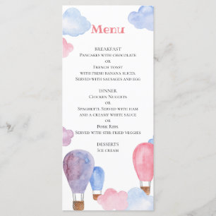 Air balloon kids menu Children birthday party menu