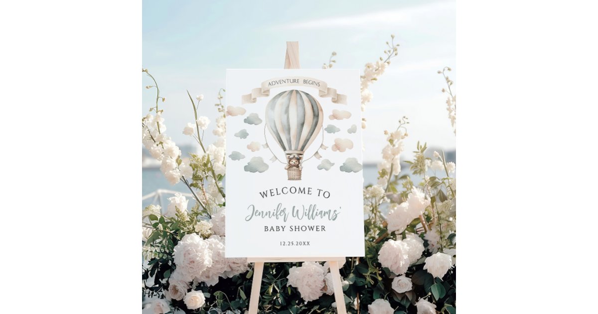 Air Balloon Teddy Bear Baby Shower Welcome Sign | Zazzle