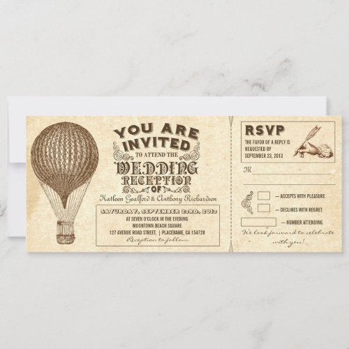 air balloon vintage typography wedding reception invitation