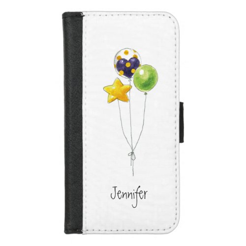 Air Balloon Watercolor Illustration Monogram Name iPhone 87 Wallet Case