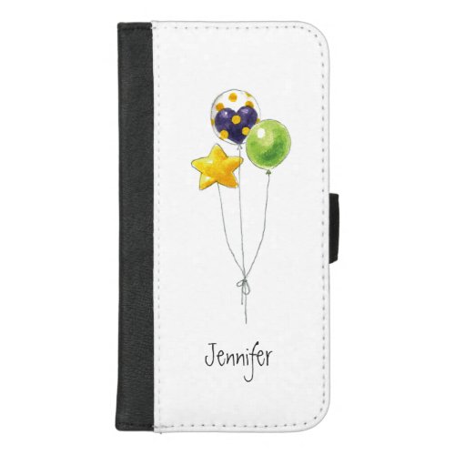 Air Balloon Watercolor Illustration Monogram Name iPhone 87 Plus Wallet Case