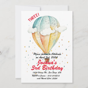 Air Balloon with little Clouds 3rd Birthday Party Invitation
