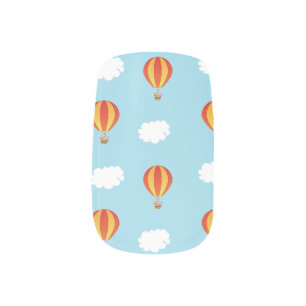 Air balloons and clouds on blue minx nail art