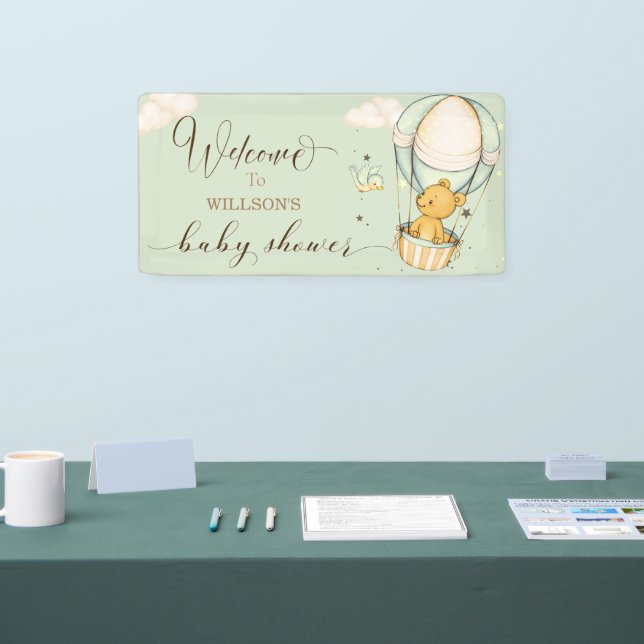 Air Blue Boy Teddy Bear Baby Shower Welcome Banner (Tradeshow)