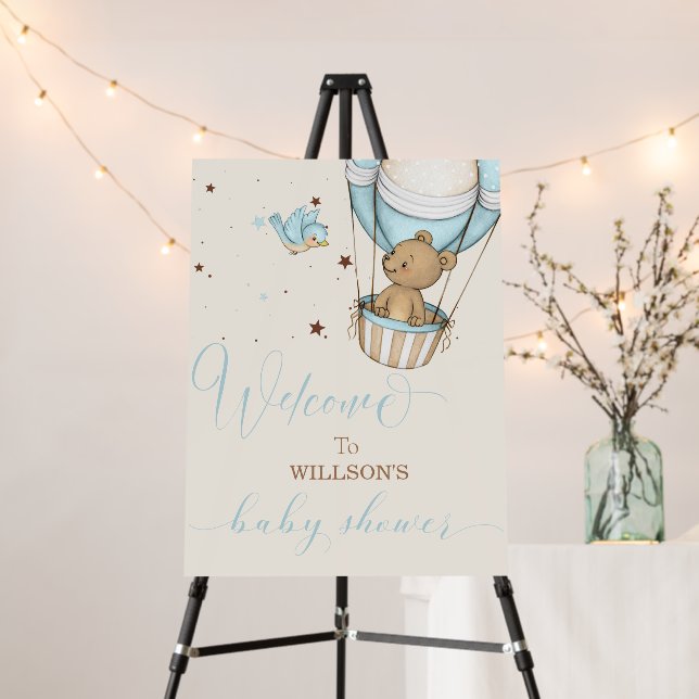 Air Blue Boy Teddy Bear Baby Shower Welcome Foam Board (In Situ (Stand))