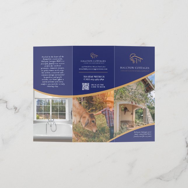 Air BnB accomodation template promo blue and gold Brochure (Outside)