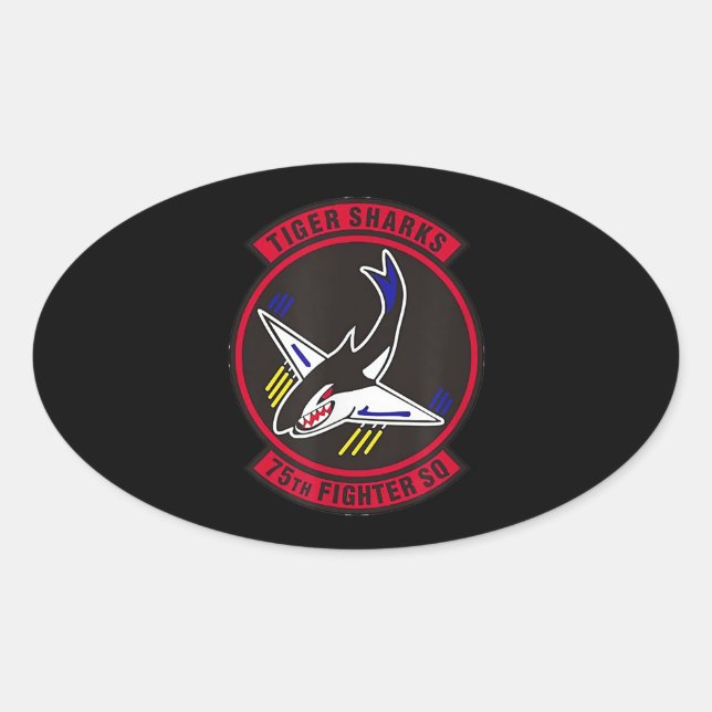 Air Ce 75th Fighter Squadron Insignia Tiger Sharks Oval Sticker (Front)