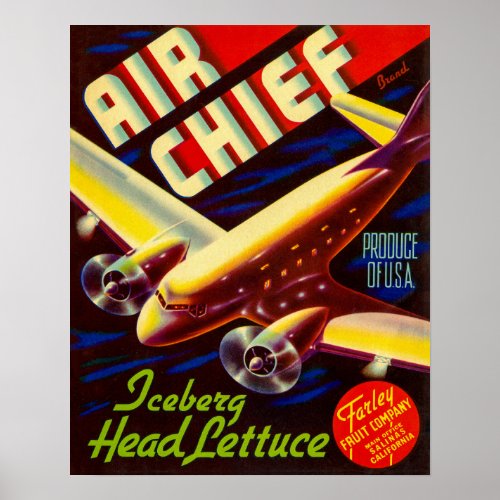 Air Chief Lettuce packing label Vintage Poster