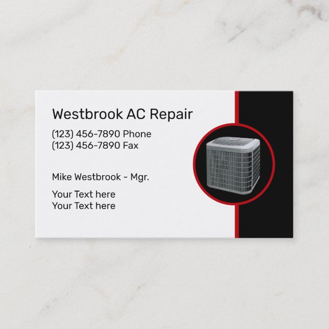 Air Conditioning Repair Services Business Card (Front)