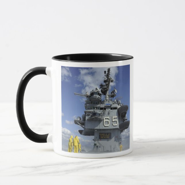 Air department Sailors test the sprinkler syste Mug (Left)