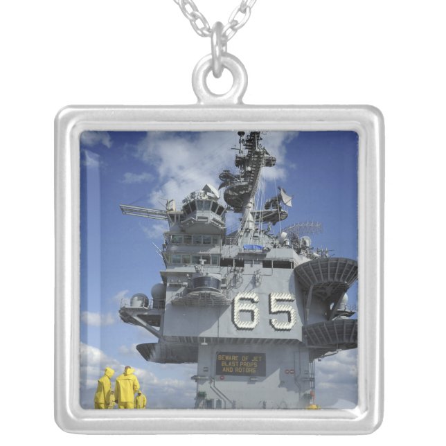 Air department Sailors test the sprinkler syste Silver Plated Necklace (Front)