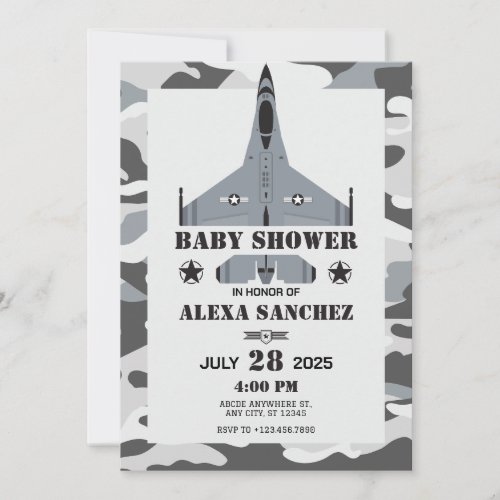 Air force aircraft pilot Baby shower invitation