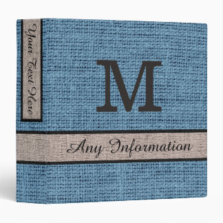 Air Force Blue Burlap Linen Monogram 3 Ring Binder