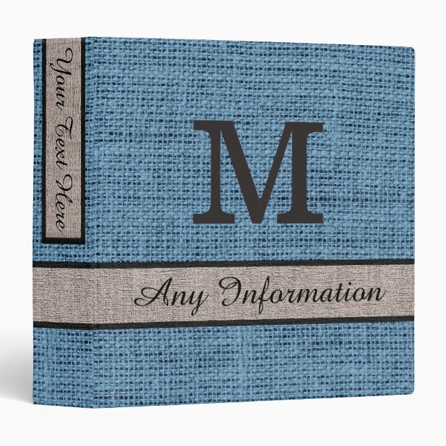 Air Force Blue Burlap Linen Monogram 3 Ring Binder (Front/Spine)