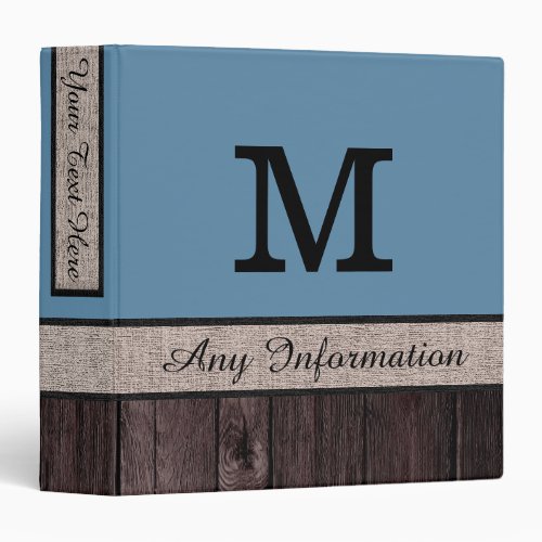 Air Force Blue Color Rustic Look Wood Monogram Binder