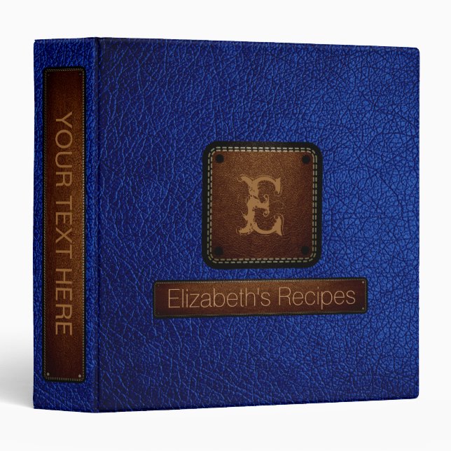 Air Force blue (USAF) Leather Elegant Monogram 3 Ring Binder (Front/Spine)