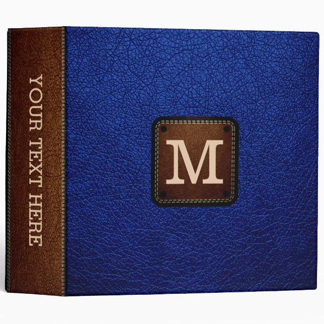 Air Force Blue (USAF) Leather Look Monogram 3 Ring Binder (Front/Spine)