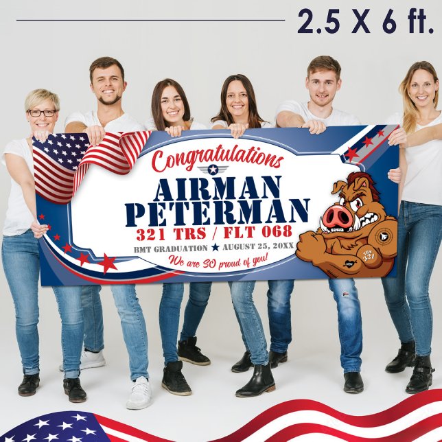 Air Force BMT Graduation 321 TRS Warthogs Military Banner (2.5 x 6 ft Air Force BMT Basic Military Training Graduation Vinyl Banner, 321 TRS Warthogs Mascot)