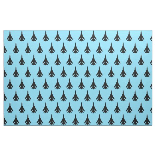 Air Force Fighter Jet Black Pattern on Sky Blue Fabric