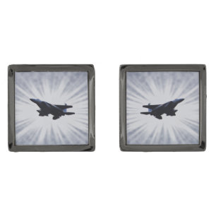 Air Force Fighter Jet in Sky Gray Cufflinks