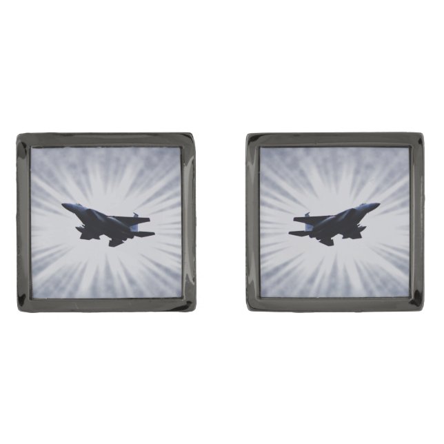 Air Force Fighter Jet in Sky Gray Cufflinks (Front)