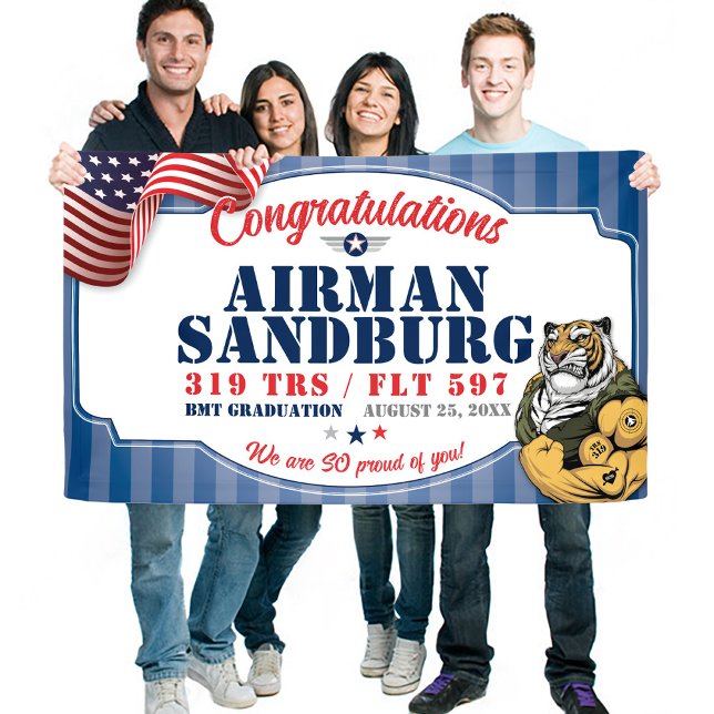 Air Force Graduation 321 TRS Tigers Mascot 3x5' Banner (319 TRS Tigers Mascot US Air Force BMT Basic Military Training Graduation Vinyl Banner, Proud Mom)