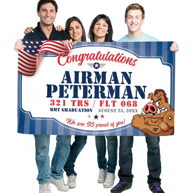 Air Force Graduation 321 TRS Warthogs Mascot 3x5' Banner (321 Warthogs Mascot Air Force BMT Basic Military Training Graduation 3x5' ft vinyl outdoor banner)