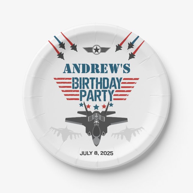 Air force jet fighter pilot Birthday Paper Plates (Front)
