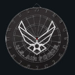 Air Force Logo - Black Dart Board<br><div class="desc">This design features the iconic Air Force logo set against a striking blue background. Its clean and patriotic look embodies the honor,  pride,  and tradition of the United States Air Force,  making it ideal for showcasing support and appreciation for military service.</div>