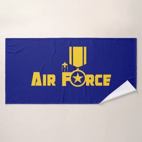 Air Force Military Star Medal Aircraft Blue Gold Bath Towel Set