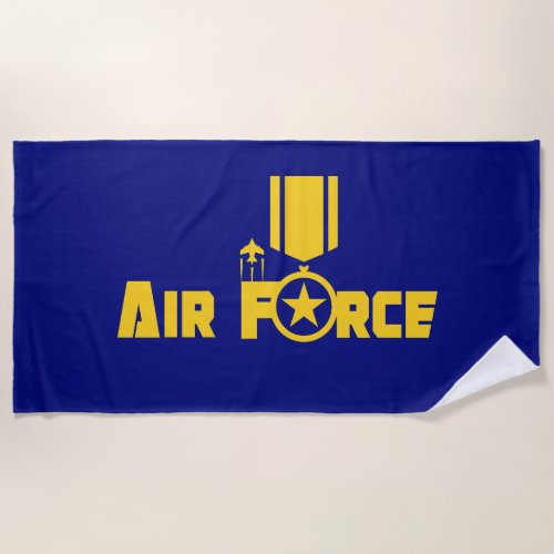 Air Force Military Star Medal Aircraft Blue Gold Beach Towel