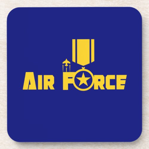 Air Force Military Star Medal Aircraft Blue Gold Beverage Coaster