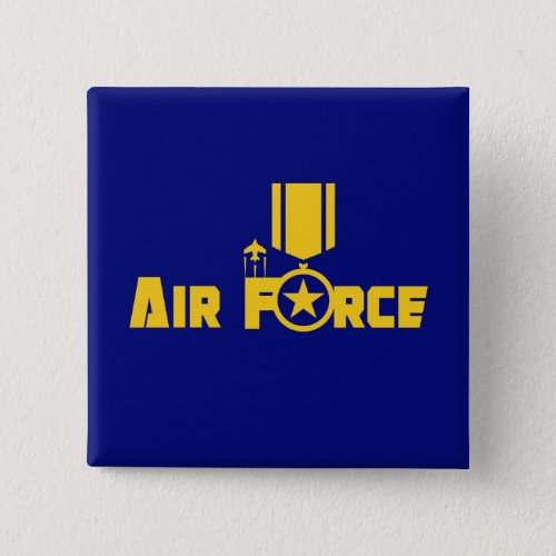 Air Force Military Star Medal Aircraft Blue Gold Button