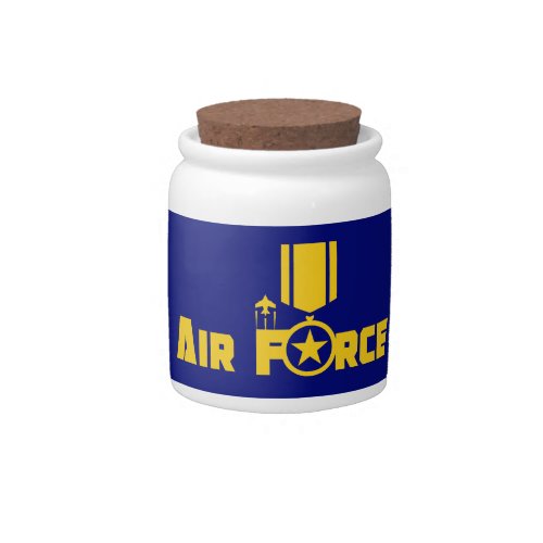 Air Force Military Star Medal Aircraft Blue Gold Candy Jar