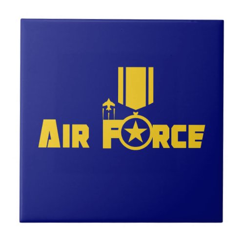 Air Force Military Star Medal Aircraft Blue Gold Ceramic Tile