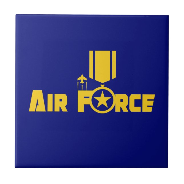 Air Force Military Star Medal Aircraft Blue Gold Ceramic Tile (Front)