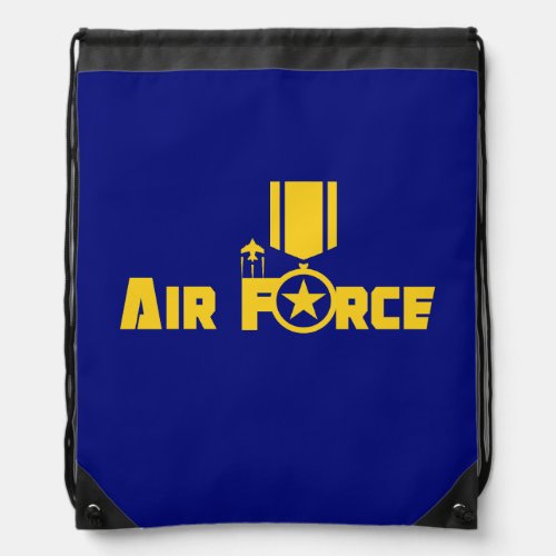 Air Force Military Star Medal Aircraft Blue Gold Drawstring Bag