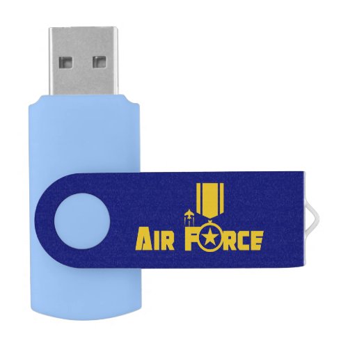Air Force Military Star Medal Aircraft Blue Gold Flash Drive