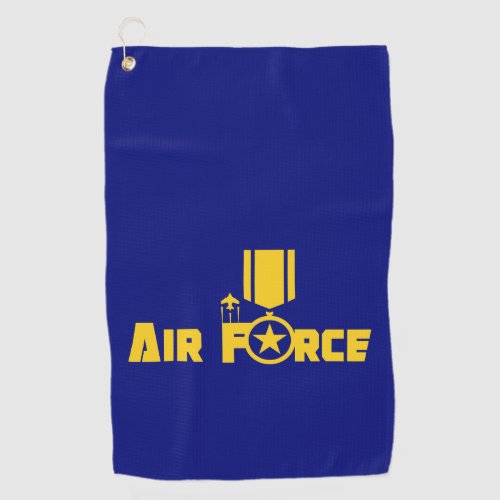 Air Force Military Star Medal Aircraft Blue Gold Golf Towel