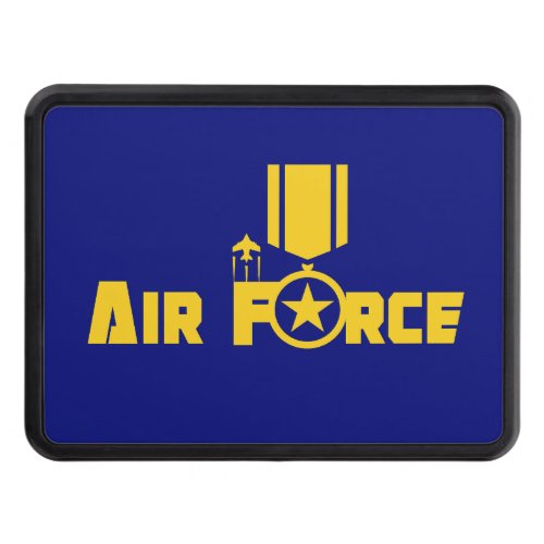 Air Force Military Star Medal Aircraft Blue Gold Hitch Cover