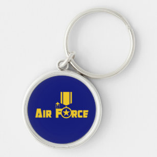 Air Force Military Star Medal Aircraft Blue Gold Keychain
