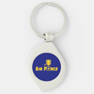 Air Force Military Star Medal Aircraft Blue Gold Keychain