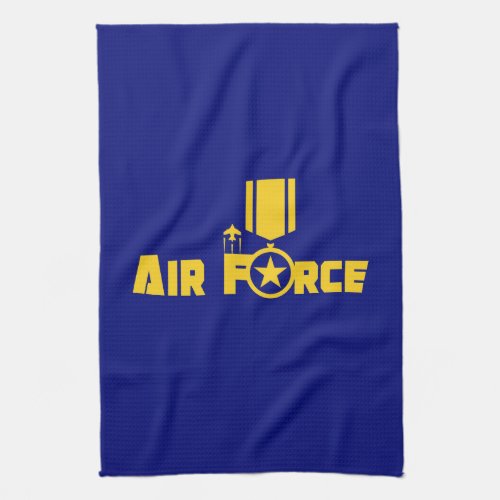 Air Force Military Star Medal Aircraft Blue Gold Kitchen Towel