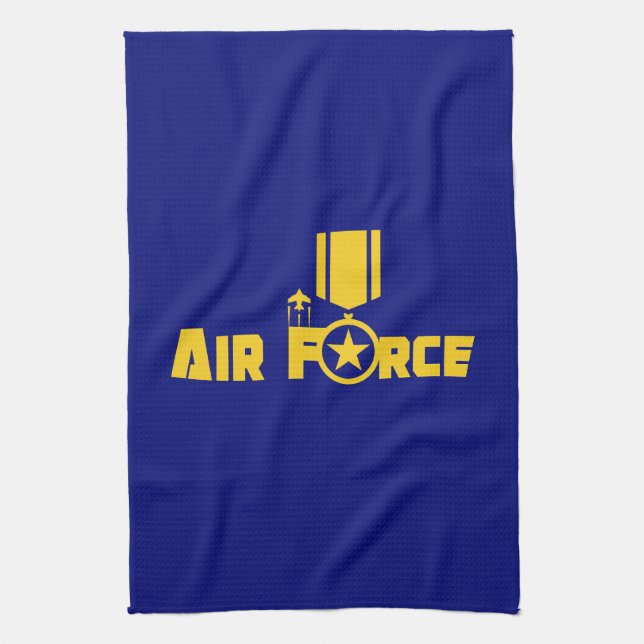 Air Force Military Star Medal Aircraft Blue Gold Kitchen Towel (Vertical)