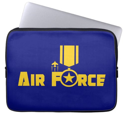 Air Force Military Star Medal Aircraft Blue Gold Laptop Sleeve