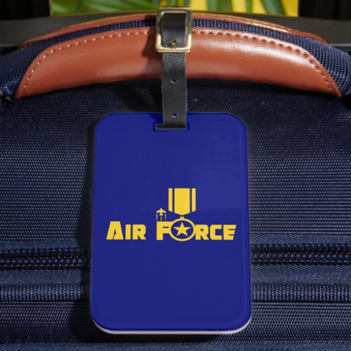 Air Force Military Star Medal Aircraft Blue Gold Luggage Tag