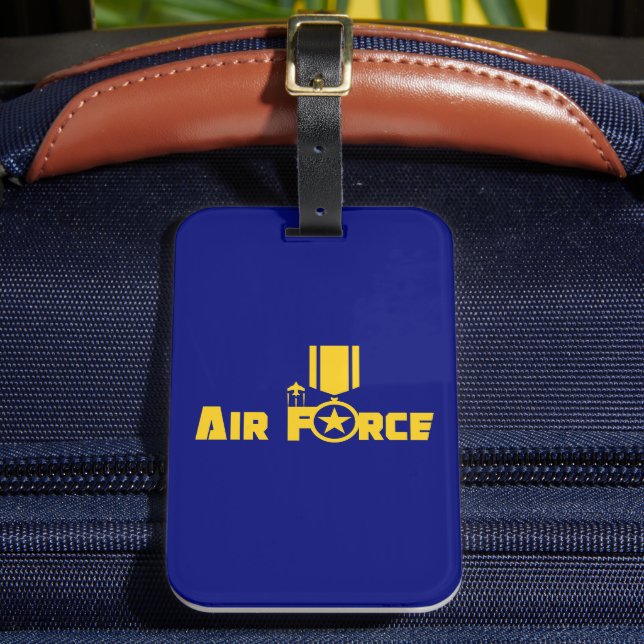 Air Force Military Star Medal Aircraft Blue Gold Luggage Tag (Front Insitu 2)