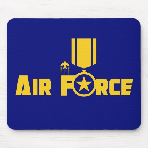 Air Force Military Star Medal Aircraft Blue Gold Mouse Pad